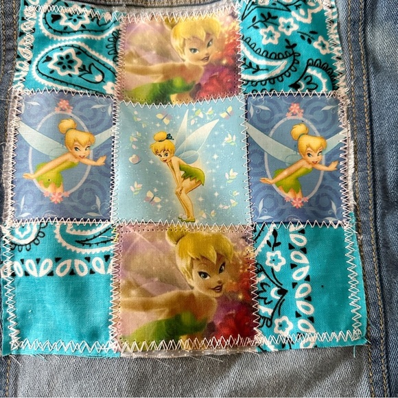 Upcycled Denim Jean jacket  patchwork Tinker Bell ruffle frayed edges girls - Picture 5 of 10